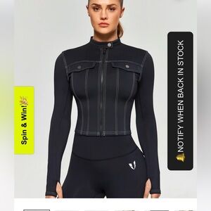 Women's Contrast Stitching Moto Jacket color navy blue